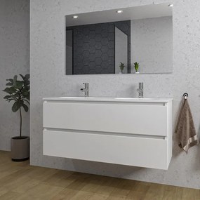 Adema Chaci Badkamermeubelset - 120x46x57cm - 2 ovale keramische wasbakken wit - 2 kraangaten - 2 lades - rechthoekige spiegel - mat wit SW1212780/SW718719/SW724613