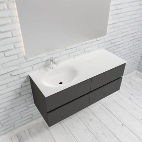 Zaro Sevilla Solid Surface badmeubel 120cm mat antraciet 1 kraangat spoelbak rechts 4 lades