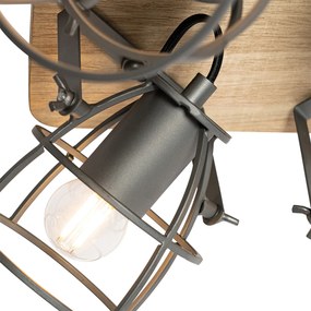 Industriële Spot / Opbouwspot / Plafondspot hout met antraciet verstelbaar 4-lichts - Arthur Industriele / Industrie / Industrial E27 vierkant Binnenverlichting Lamp