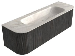 Mondiaz Kurve-dlux 150cm badmeubel ronding links/rechts shadow met 1 lade en 2 deuren en wastafel big medium midden zonder kraangat ostra