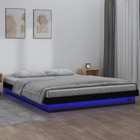 vidaXL Bedframe LED massief hout zwart 120x190 cm 4FT Small Double