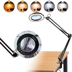 VEVOR 64 LED-vergrootlamp Vergrootlamp Werklamp met klem Werkpleklamp Tafellamp 5x vergroting, 5-kleuren dimmen, 110 mm glazen lens, slimme hoofdbediening met aanraakbediening Ideaal voor werken, leren en lezen