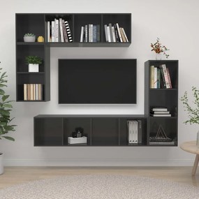 vidaXL 4-delige Tv-meubelset spaanplaat hoogglans grijs