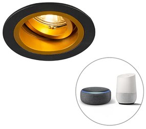 Smart inbouwspot zwart met goud kantelbaar incl. Wifi GU10 - Chuck Modern GU10 rond Binnenverlichting Lamp