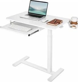 VEVOR bijzettafel met wielen 80x45 cm, banktafel, laptoptafel, staand bureau, wit, nachtkastje voor thuiswerkplek, in hoogte verstelbaar van 675 tot 1080 mm, ziekenhuistafel met toetsenbordblad en bekerhouder, wit