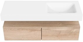 Zaro Alan badmeubel 130cm washed oak 2 lades met vrijhangende wastafel cloud rechts 1 kraangat talc