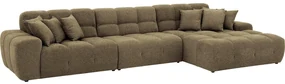Goossens Excellent Bank Kubus - 30 X 30 Cm Stiksel groen, stof, 1,5-zits, modern design met chaise longue rechts