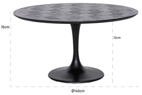 Richmond Interiors Blax Ronde Eettafel Zwart Hout - 140 X 140cm.