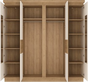Kledingkast Feldeli 116, Riviera eiken, Glanzend wit, 217x216x60cm, 217 kg, Kledingkast deuren: Met scharnieren