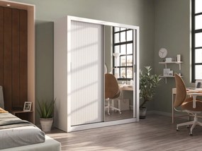 Kledingkast Fresno 146, Wit, 216x181x60cm, 151 kg, Kledingkast deuren: Schuivend