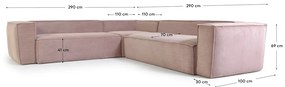 Kave Home Blok Roze Hoekbank Ribstof 290 X 290 Cm