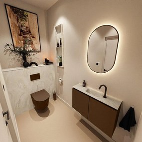 MONDIAZ TURE-DLUX 80cm toiletmeubel Rust. EDEN wastafel Ostra positie midden. Met 1 kraangat. TUREDX80RUSM1OST