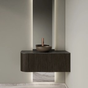 Gliss Design Alluro badmeubel ribbelfront met ronding links 100cm charcoal en zwart leisteen toppaneel