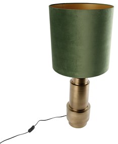 Tafellamp brons velours kap groen met goud 40 cm - Bruut Art Deco E27 rond Binnenverlichting Lamp