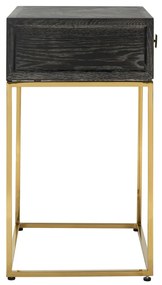 Richmond Interiors Blackbone Gold Nachtkastje Zwart Visgraat Met Goud - 50x40x71cm.
