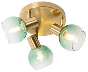 Art Deco plafondSpot / Opbouwspot / Plafondspot goud met groen glas 3-lichts - Vidro Art Deco E14 rond Binnenverlichting Lamp