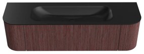 Mondiaz Kurve 160cm badmeubel ronding links/rechts ruby met 1 lade en 2 deuren en wastafel big medium midden zonder kraangat urban