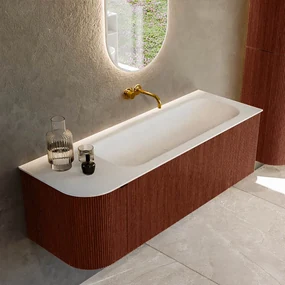 Mondiaz Kurve 135cm badmeubel ronding links ruby met 1 lade en deur en wastafel big medium rechts zonder kraangat