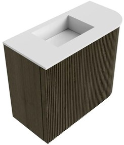 Mondiaz Joya 50cm toiletmeubel ronding rechts shadow met wastafel faye links zonder kraangat talc