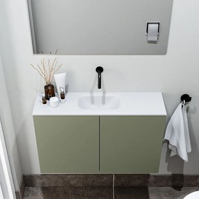 Zaro Polly toiletmeubel 80cm army met witte wastafel zonder kraangat