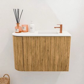 Mondiaz Joya 60cm toiletmeubel ronding links oak met wastafel faye rechts 1 kraangat talc