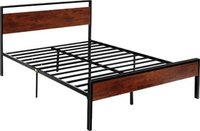 VEVOR Queen Size Metalen Platform Bedframe met Retro Bruin Houten Hoofdeinde en Voeteinde, Grote Opbergruimte onder het Bed, Antislip, Geen Boxspring Nodig