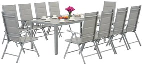 Garden Point lichtgrijze aluminium tuinmeubelen met grote Polywood Verona tafel voor 10 personen