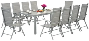 Garden Point lichtgrijze aluminium tuinmeubelen met grote Polywood Verona tafel voor 10 personen