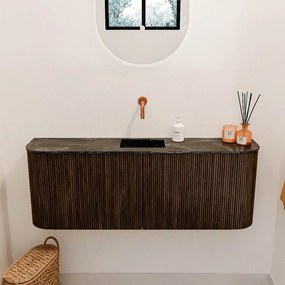 Mondiaz Joya DLux 115cm toiletmeubel ronding links/rechts walnut met wastafel faye midden zonder kraangat lava