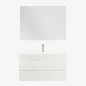 Badkamermeubelset Van Hout En Essenhoutfineer Met Geïntegreerde Wastafel Ona Wit & Rectangular Led And Antifog 120x90 Cm Sivren & Goud - Sklum