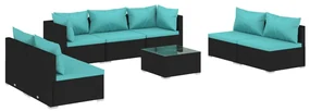 vidaXL 8-delige Loungeset met kussens poly rattan zwart