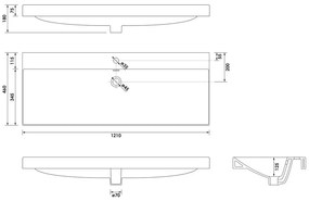 Brauer Aurora wastafel keramiek 120cm met kraangat wit glans