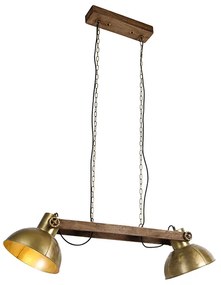 Eettafel / Eetkamer Industriële hanglamp goud 2-lichts met hout - Mangoes Industriele / Industrie / Industrial E27 Binnenverlichting Lamp
