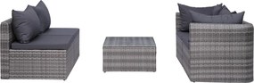 vidaXL 5-delige Loungeset met kussens poly rattan grijs