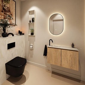 Mondiaz Ture DLux toiletmeubel 80cm washed oak met wastafel ostra links met kraangat