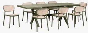 Rechthoekige Uitschuifbare Tafelset 180-240x90 Cm Van Aluminium Karena En 8 Stapelbare Tuinstoelen Van Polypropyleen Omara Groen – Intens Olijf -