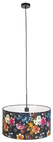 Stoffen Eettafel / Eetkamer Romantische hanglamp zwart met bloemen kap 50 cm - Combi 1 Modern E27 rond Binnenverlichting Lamp