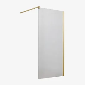 Vaste Douchewand Met 8 Mm Gehard Glas En Bristol Aluminium Geborsteld Goud & Transparant & 80 X 195 Cm - Sklum