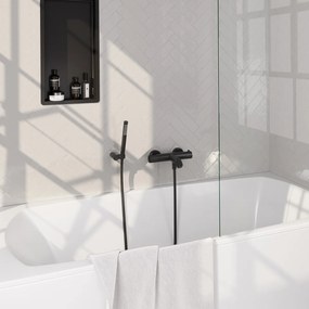 Brauer Stripe thermostatische badkraan met wandhouder en staafhanddouche zwart mat