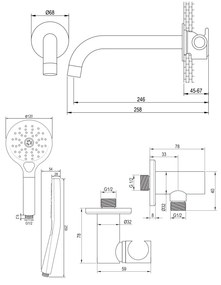 Brauer Brushed Edition inbouw badkraan met uitloop en 3 standen handdouche RVS geborsteld PVD