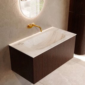 Mondiaz Kurve-dlux 90cm badmeubel ruby met 1 lade en wastafel big small midden zonder kraangat opalo