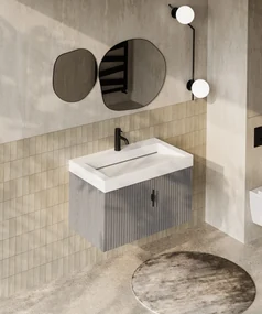 Muebles Calas badmeubel ribbelfront 80cm grijs eiken met solid surface wastafel met kraangat