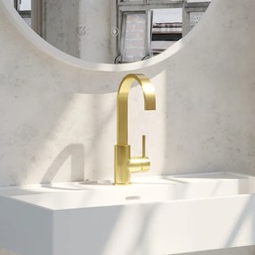 Brauer Gold Edition ColdStart wastafelkraan met draaibare platte uitloop model A geborsteld messing PVD