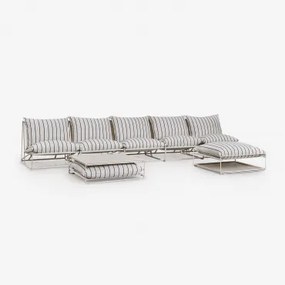 Amaro 5-delige Modulaire Bankset Met Bijzettafel En Omvormbare Voetenbank Tapioca Beige - Marine Blauw - Sklum