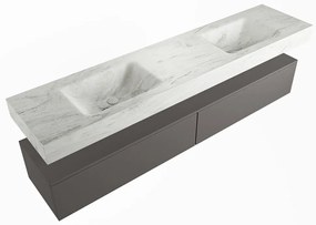 Mondiaz Alan DLux badmeubel 200cm dark grey 2 lades met wastafel opalo dubbel zonder kraangat