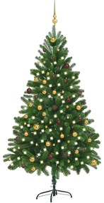 vidaXL Kunstkerstboom met LED's en kerstballen 210 cm groen