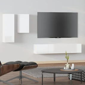 vidaXL 4-delige Tv-meubelset bewerkt hout hoogglans wit