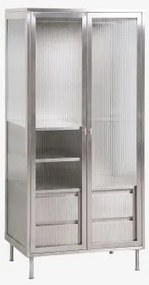Kast 85x180 Cm Van Staal En Glas Paoline Geborsteld Grijs - Sklum