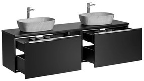 Comad Santa Fe Black badkamermeubel 180cm zwart mat met open kast en 2 mat grijze waskommen