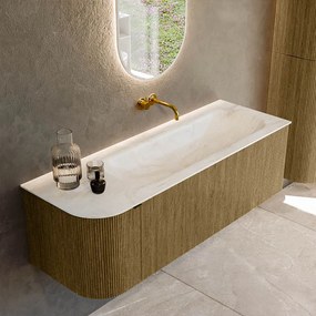 Mondiaz Kurve-dlux 135cm badmeubel ronding links dusk met 1 lade en deur en wastafel big medium rechts zonder kraangat ostra